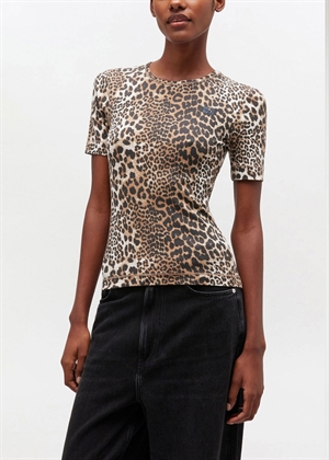 Soft cotton rib short sleeve tee Leopard A1050177 Ganni 
